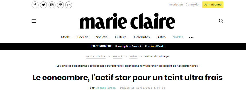 (Marie Claire) Le concombre, l'actif star pour un teint ultra frais